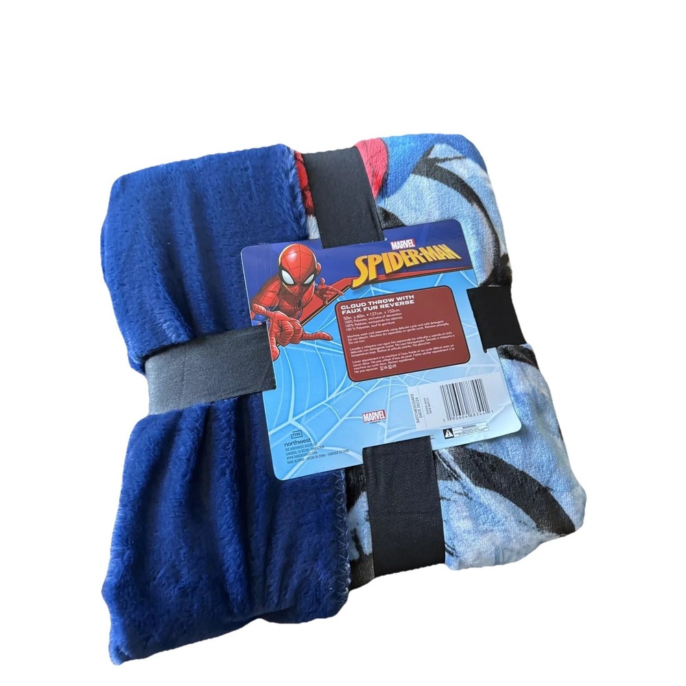 NEW Marvel Spider-Man Throw Blanket Kids 50x60 Cloud Throw Blue Faux Fur Reverse